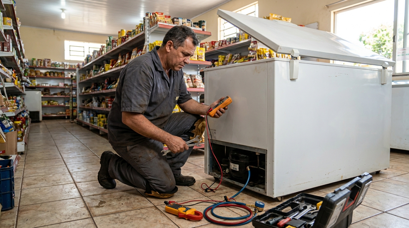 Substituição de termostato de freezer em visita técnica em Caxias do Sul‑RS